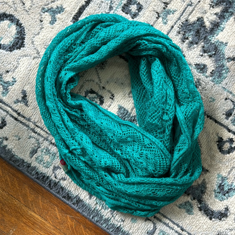 BP infinity scarf with open knit pattern green/teal/jade color